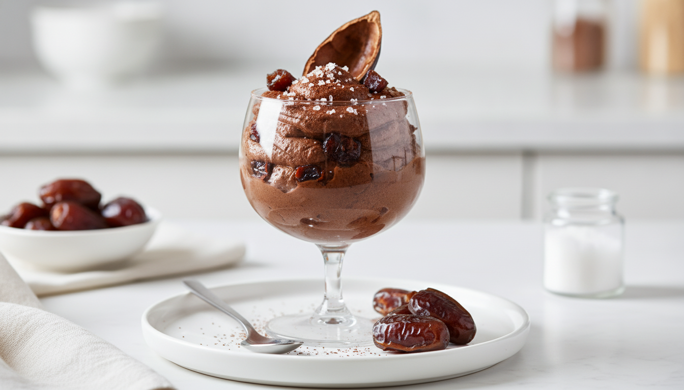 Leia mais sobre o artigo Coma Doce Sem Culpa: O Mousse Fit de Cacau com Tâmaras e Flor de Sal que Parece de Confeitaria e Não Engorda Nada!