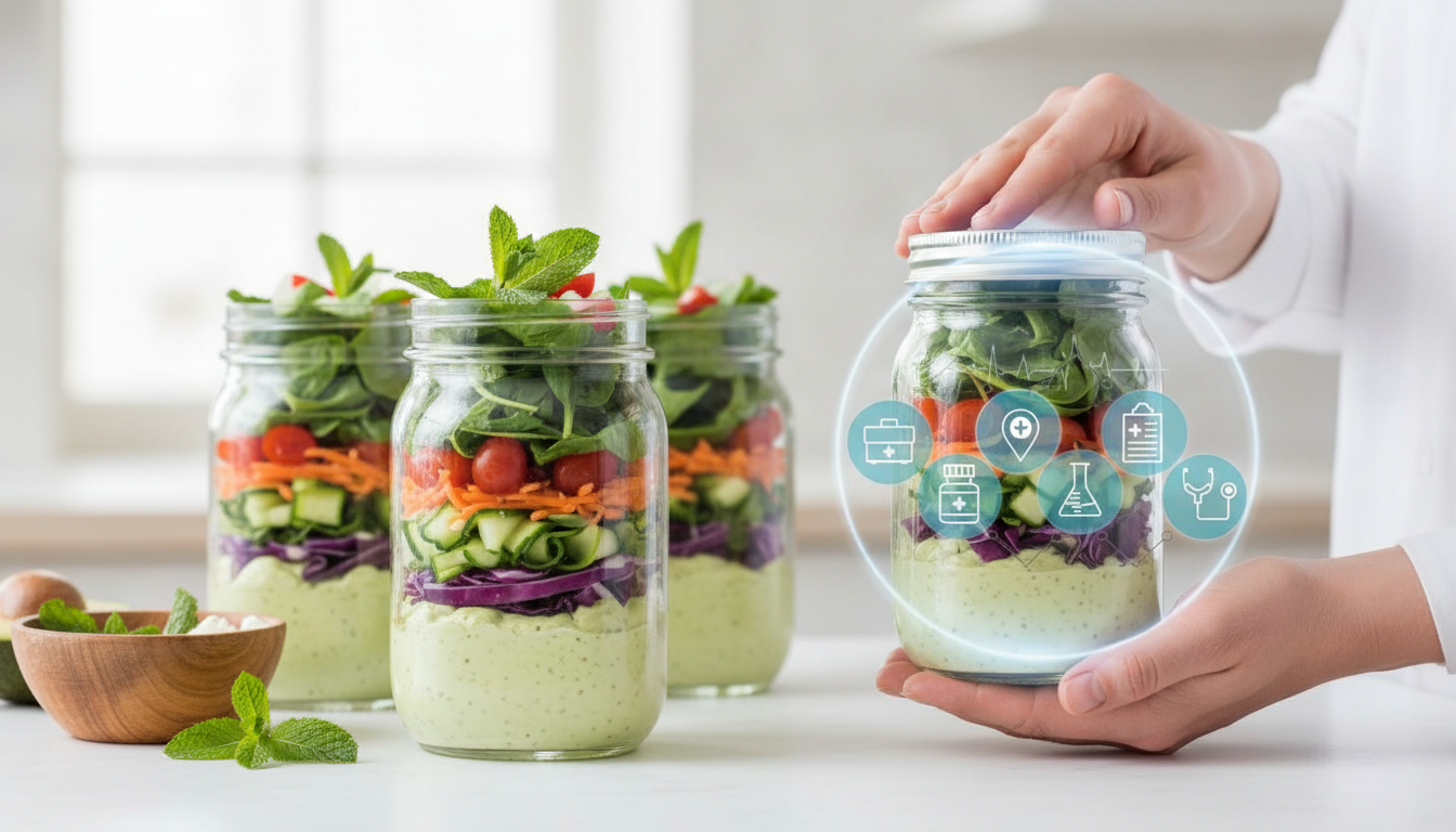 Leia mais sobre o artigo O Truque do Pote Detox: Como Fazer a Salada com Molho de Abacate e Hortelã que Sacia e Desinflama o Corpo!